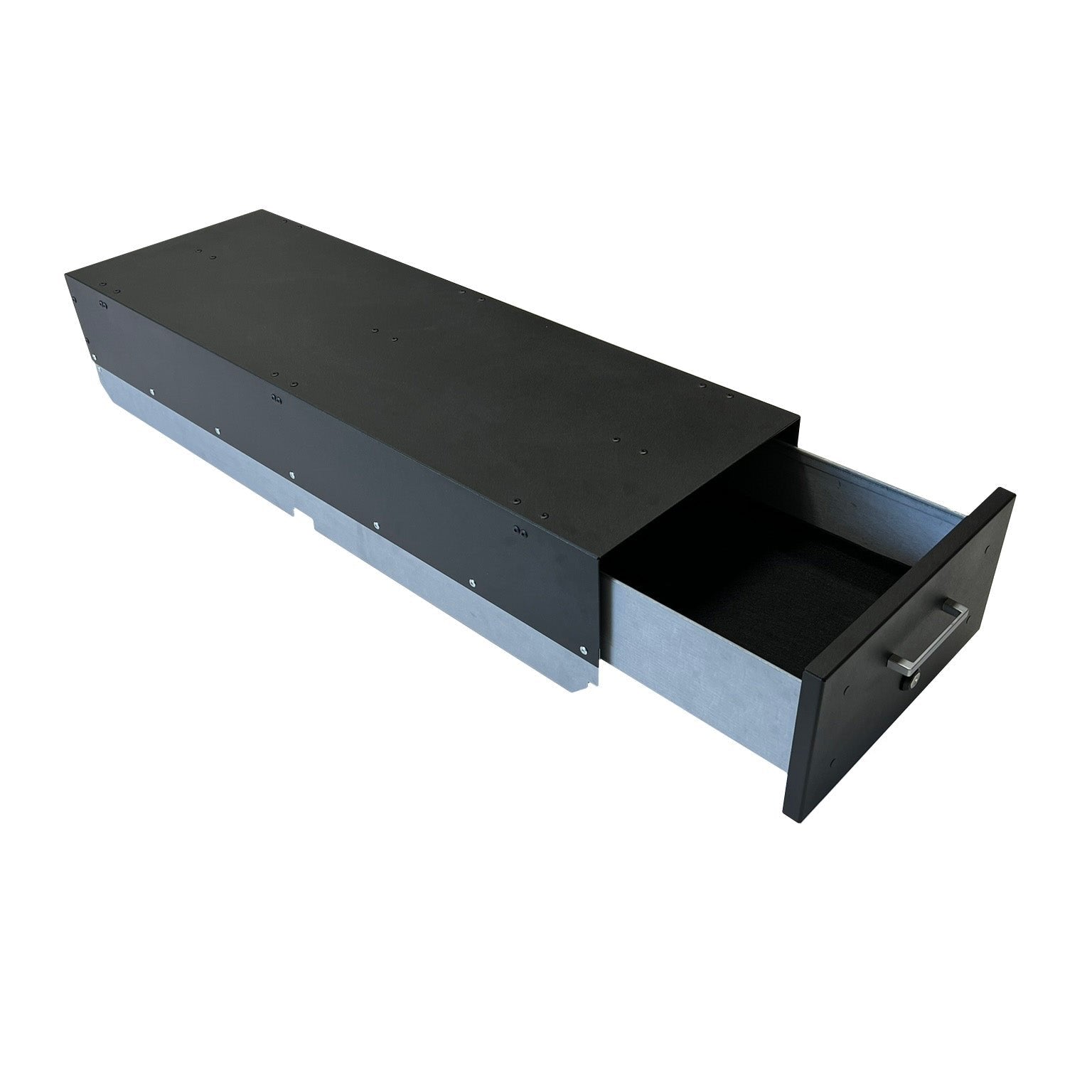 Ram Gear-Guard Under-Seat Locker with the door open on a white background. The locker is a high-quality powder coated galvanized steel.